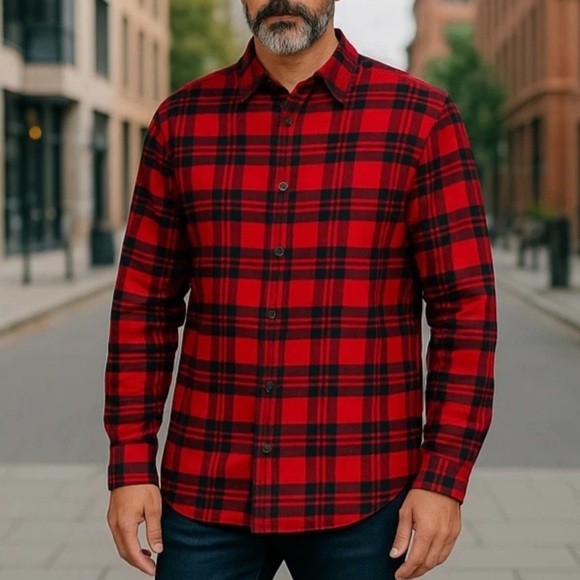 Lands' End Other - Land's End Men's Sz XL Tall Traditional Fit Red Black Plaid Flannel Button Up